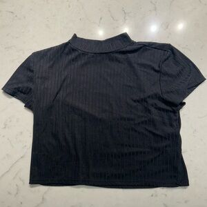 Almost Famous Black Ribbed Cropped Top – Mock Neck